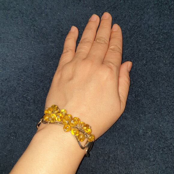 One-of-a-Kind Vintage Genuine Yellow Amber 925 Sterling Silver Cuff Bracelet - Picture 5 of 14